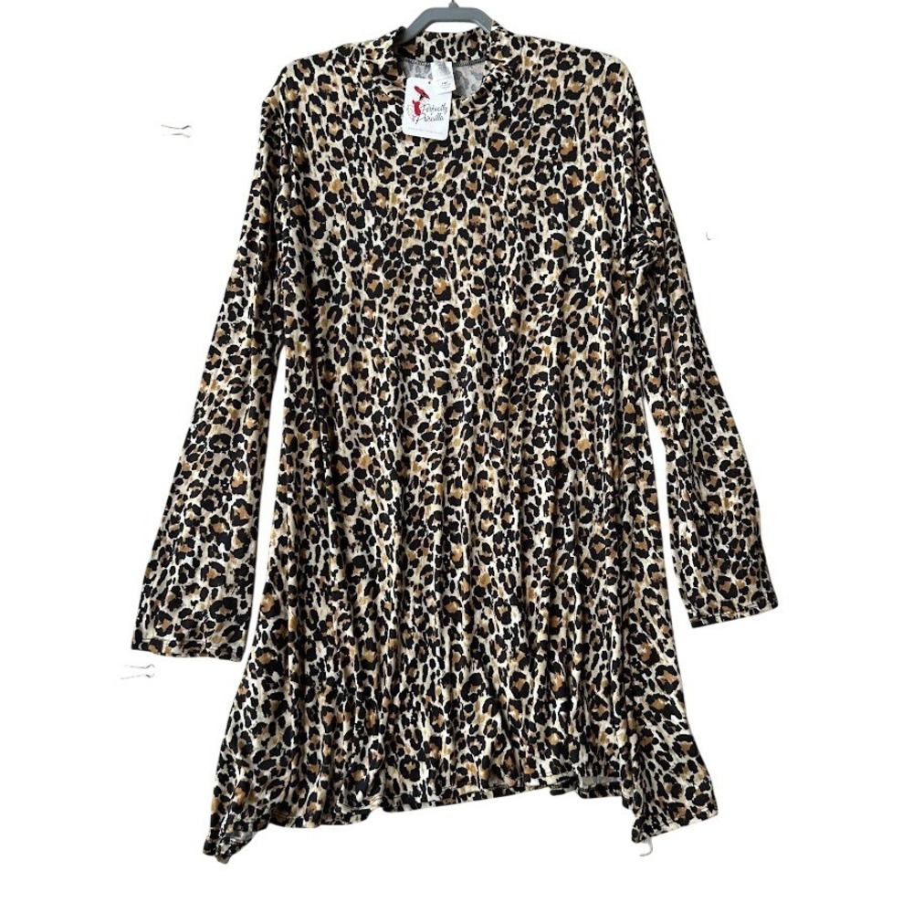 Acting‎ Pro Womens 3X Leopard Print Mock Neck Long Sleeve Swing Tunic Mini Dress
